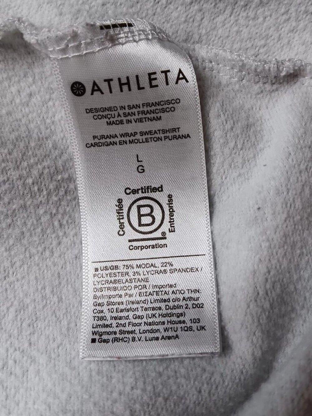 Athleta Purana Wrap Sweatshirt Large Gray Heather Ribbed Long Sleeve Top - Picture 4 of 15